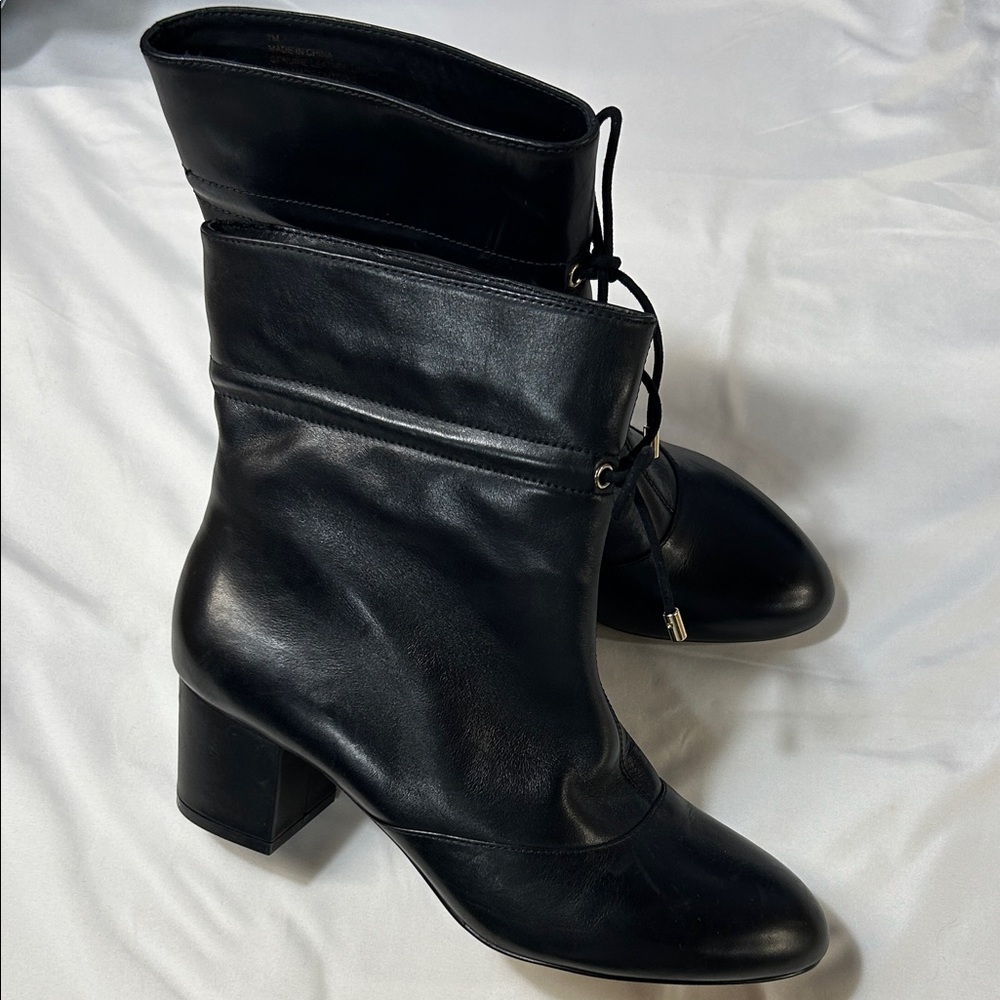 Talbots Maud Front Bow Nappa Boots Black Leather Ankle‎ Size 7